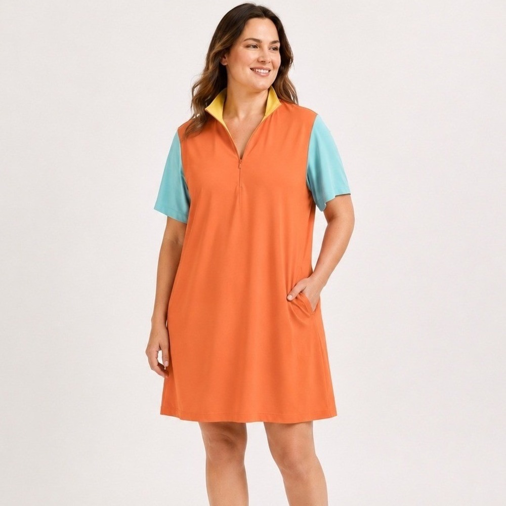 Lands End Womens Swim Cover-up Dress L UPF 50 Beach Vacation Resort Pockets